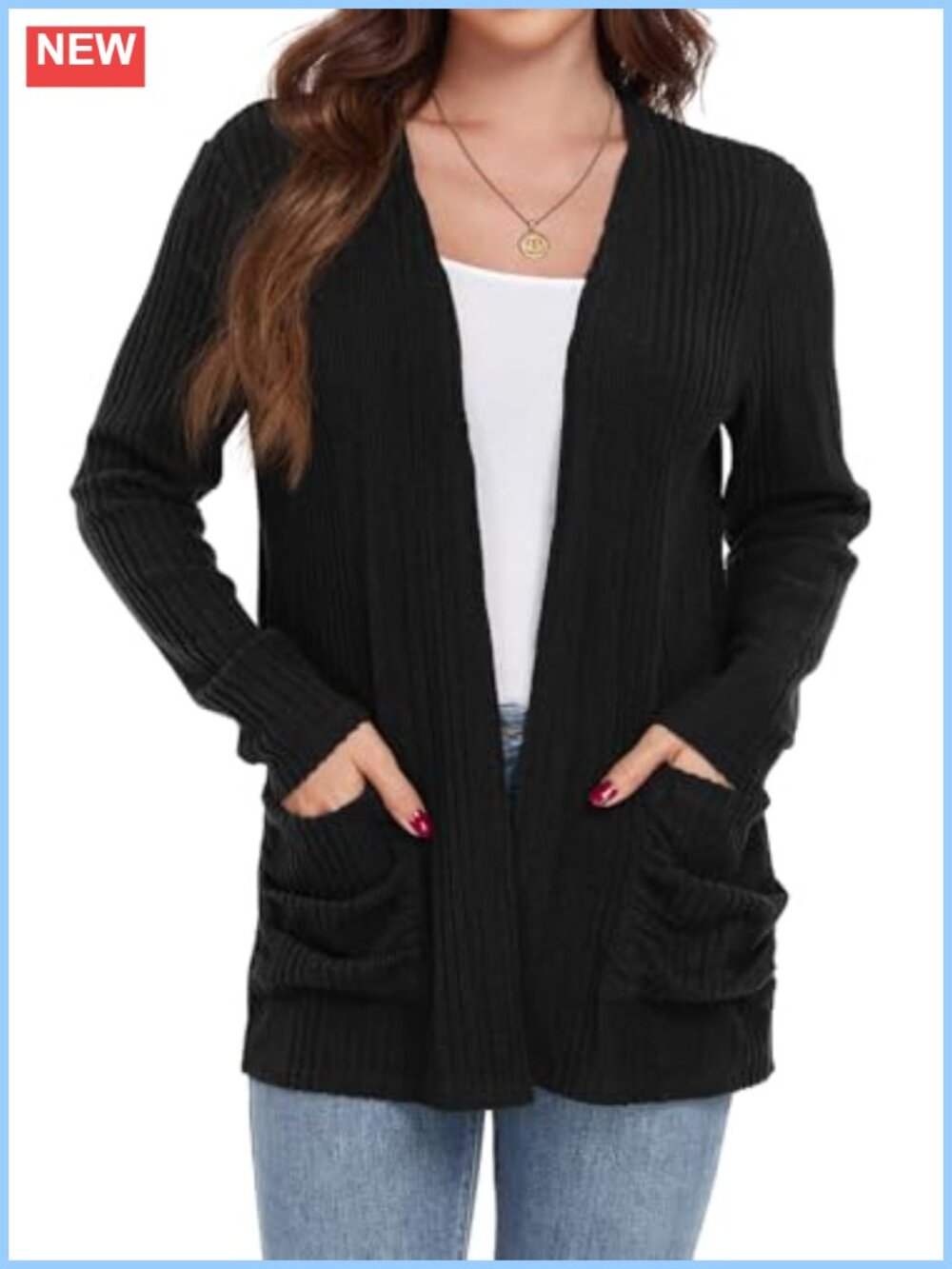 Open Front Lightweight Cardigan Long Sleeve Sweater with Pockets